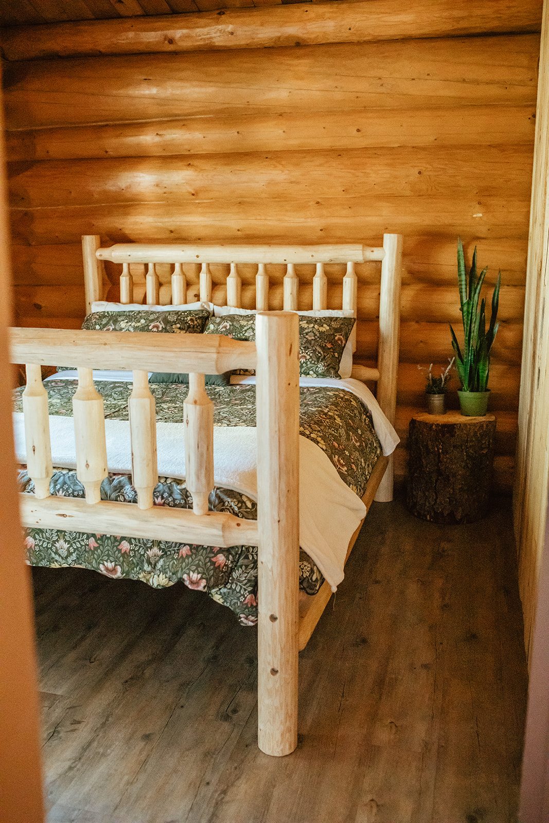 Inside a private cabin at Rock Lake Earth Lodge