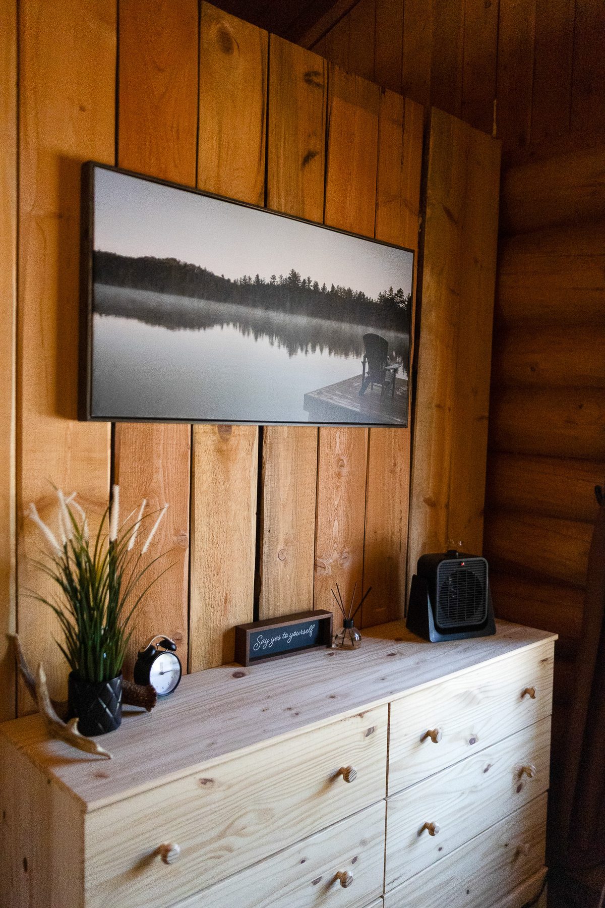 Inside a private cabin at Rock Lake Earth Lodge