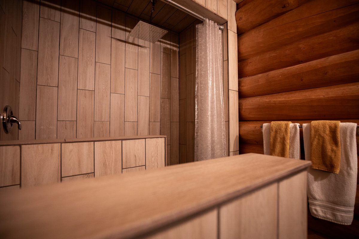 The cabin's walk-in rain shower