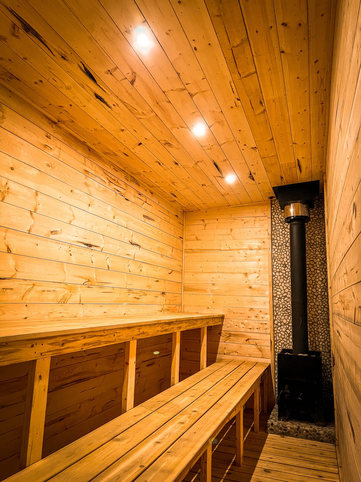 A wood-fired sauna at Rock Lake Earth Lodge