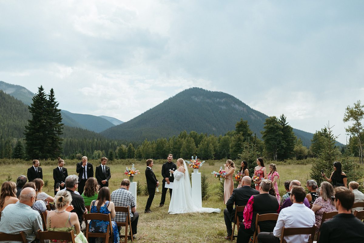 A cabin dressed for a wedding at Rock Lake Earth Lodge
