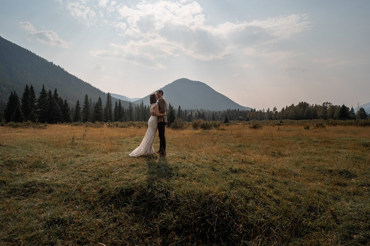 A wedding ceremony framed by the Rockies