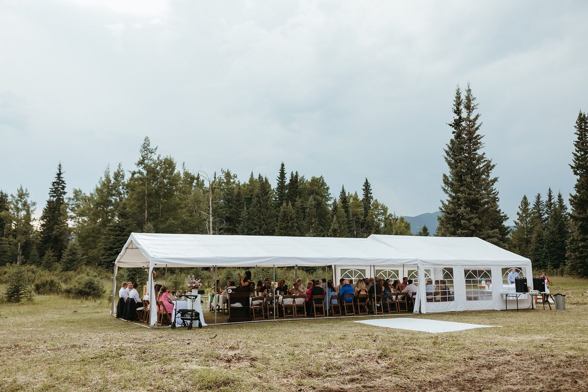 A wedding celebration at Rock Lake at golden hour